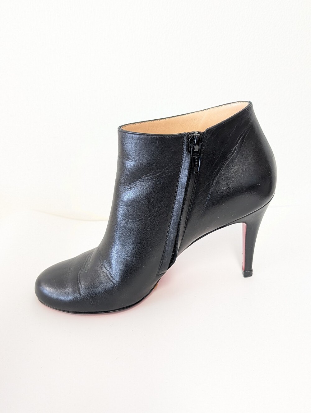 Christian Louboutin 85mm Belle Ankle Black Leather Boot Size 37.5 - Picture 3 of 8
